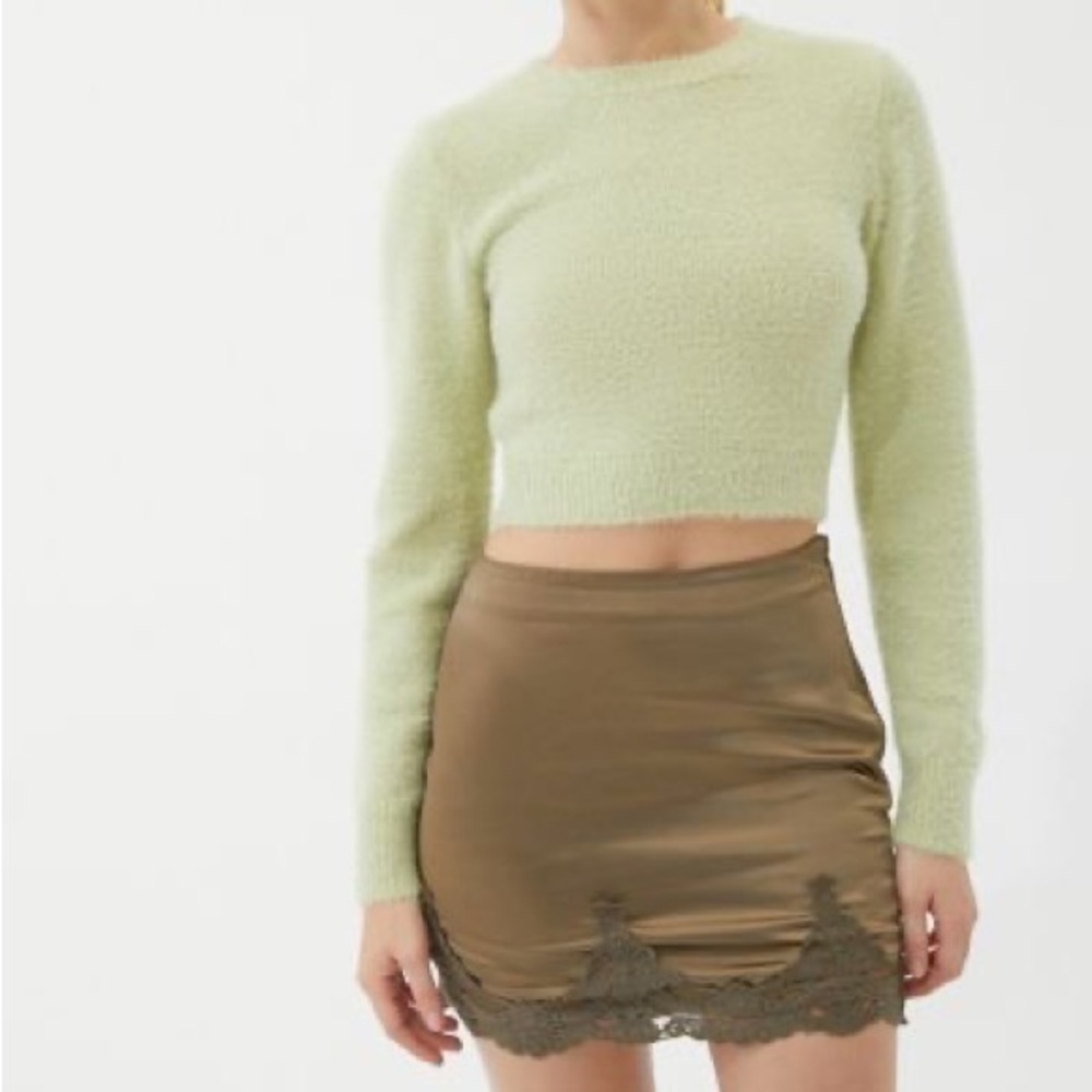 UO Under the Moon Satin Mini Skirt Olive Size Small